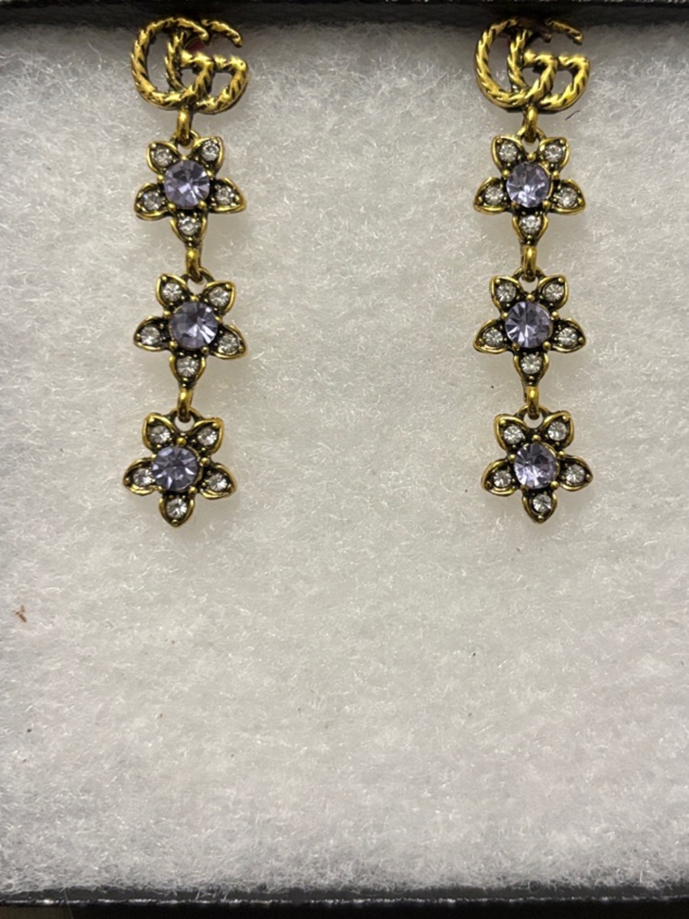 GG Gold-Tone Floral Drop Earrings with Purple Stones